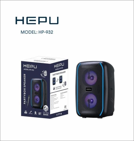 HEPU HP-932 RGB IŞIKLI 2X4'' MİKROFONLU BLUETOOTH USB MÜZİK KUTUSU