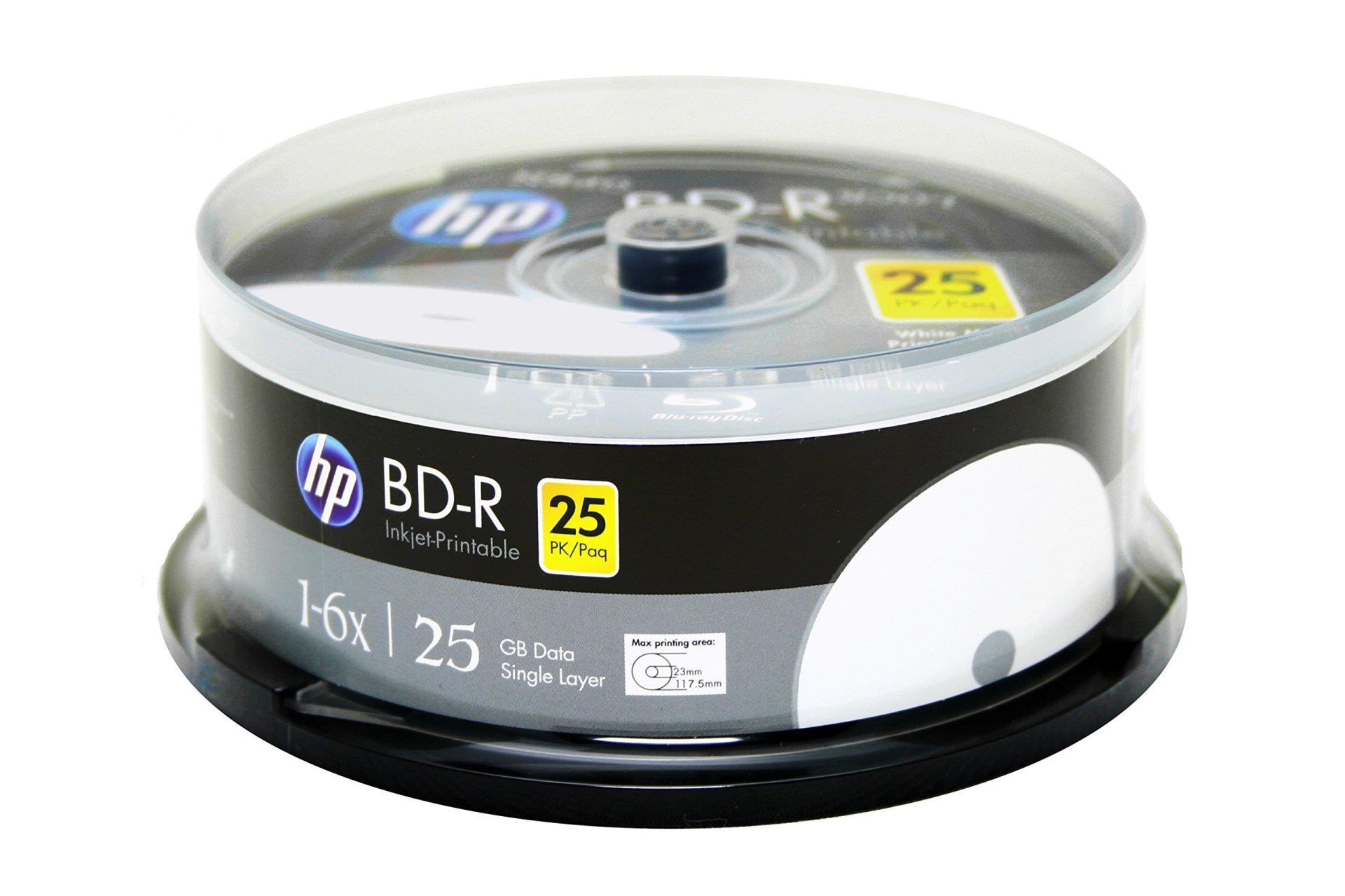 HP Blu-Ray BD-R 6X 25GB 25Li Cake Box Printable