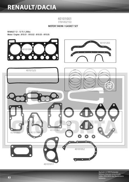 R12 - Toros 1300 Motor Takım Conta 7701452153