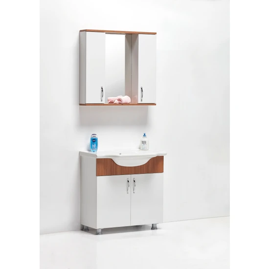 Saydam Royal 80 cm Mdf Teak Beyaz Banyo Dolabı