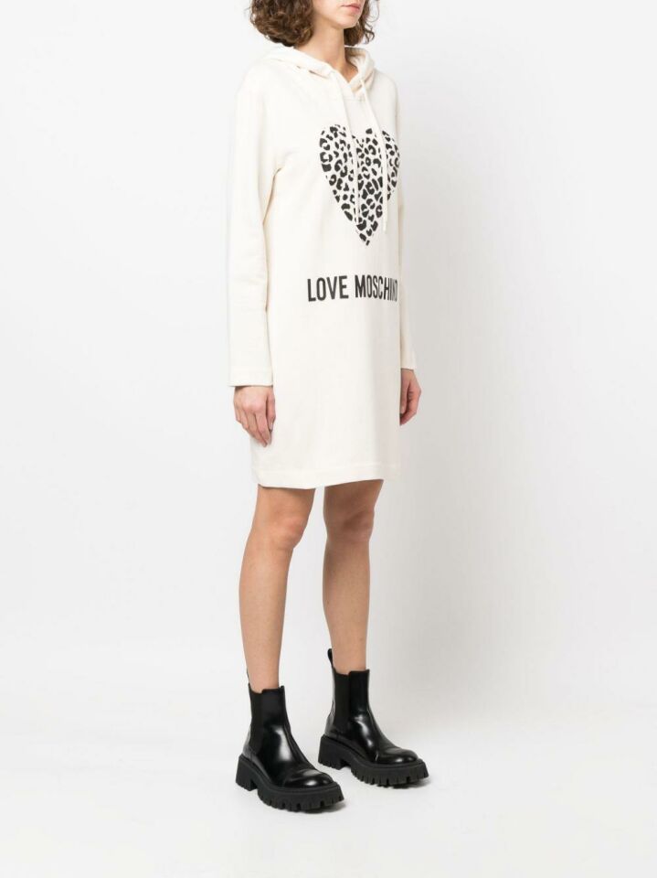 Love moschino Kapüşonlu arkası fırçalanmış pamuklu elbise
