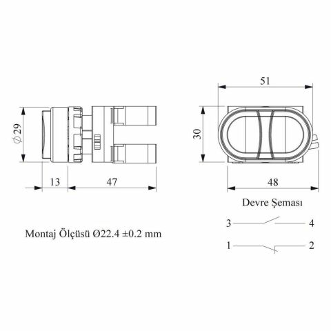 EMAS CP102K21KY C PLASTİK ÇİFT DEVRE KIRMIZI-YEŞİL ÇIKIK KAFALI