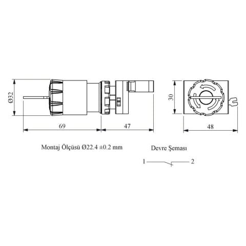 EMAS CP200EA30 C PL. STOP ANAHTARLI ŞOKLU EMNİYET BUTONU 30 MM