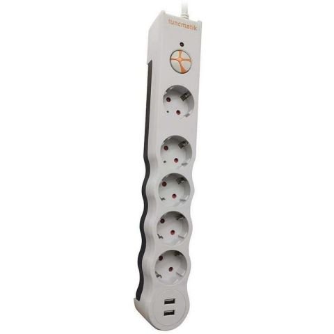 TUNÇMATİK POWERSURGE 5+ USB GİRİŞLİ AKIM KORUMALI PRİZ TSK5015