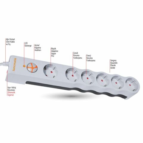 TUNÇMATİK POWERSURGE 6 LI AKIM KORUMALI PRİZ TSK6135