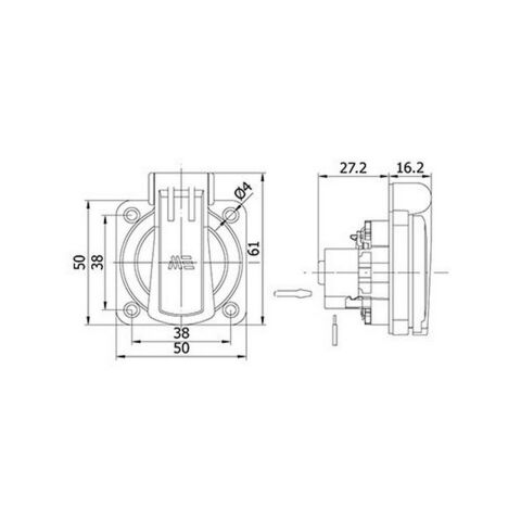 METE ENERJİ 1X16A. PANO PRİZİ (ALT YAN GİRİŞLİ) MAVİ 404016SB06