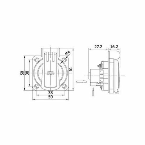 METE ENERJİ 1X16A. PANO PRİZİ (ALT YAN GİRİŞLİ) MAVİ 404016SB06