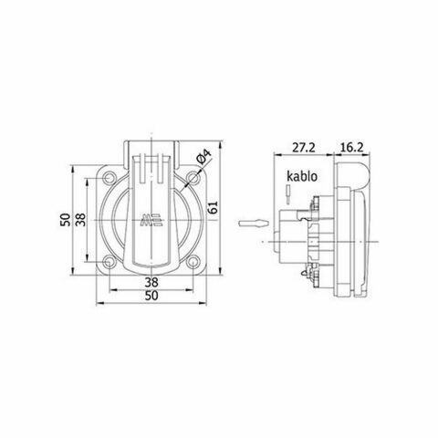 METE ENERJİ 1X16A. PANO PRİZİ (ÜST YAN GİRİŞLİ) MAVİ 404016ST06