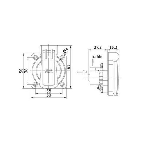 METE ENERJİ 1X16A. PANO PRİZİ (ÜST YAN GİRİŞLİ) MAVİ 404016ST06