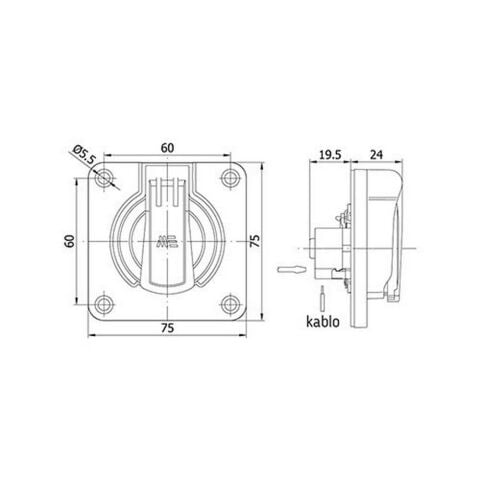 METE ENERJİ 1X16A. MAKİNE PRİZİ YAN GİRİŞLİ GRİ 40402005
