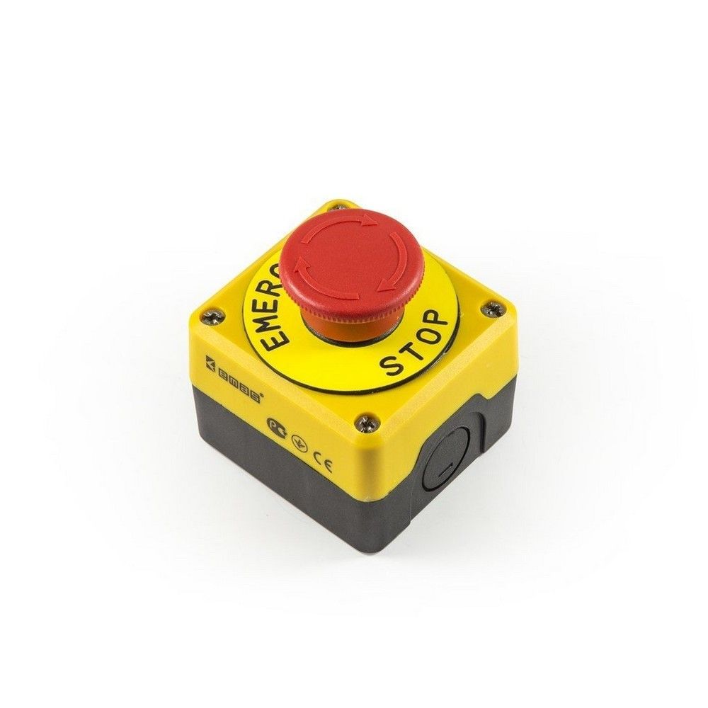 EMAS P1EC400E40K SARI-SİYAH PL.KUTU TEKLİ STOP EMN.ETİKETLİ