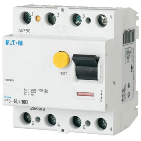EATON PF6-40/4/003 KAÇAK AKIM KORUMA ŞALTERİ (AC TİPİ) 4X40A, 6KA, 30MA