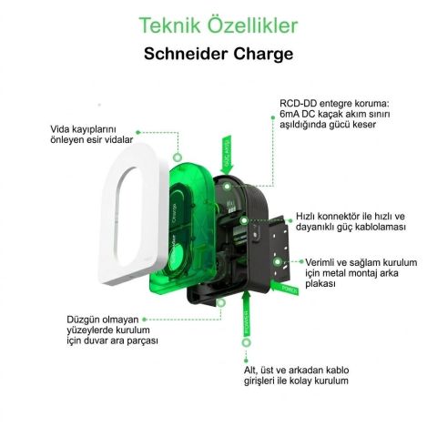 SCHNEIDER Charge EVH5A22N2S Elektrikli Araç Şarj İstasyonu 22kW T2S 16/32A Duvar Tipi