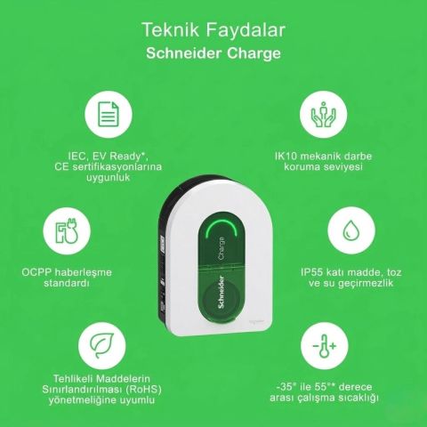 SCHNEIDER Charge EVH5A22N2S Elektrikli Araç Şarj İstasyonu 22kW T2S 16/32A Duvar Tipi