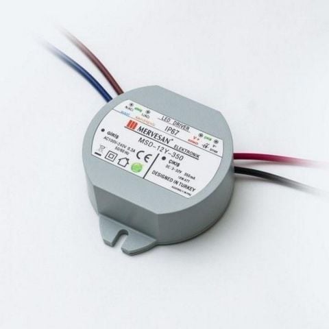 MERVESAN MSD-12Y-350 12W 350 MA IP67 SABİT AKIM DAİRESEL LED DRİVER