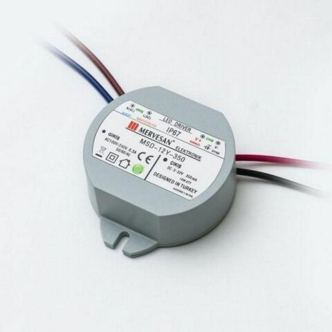 MERVESAN MSD-12Y-350 12W 350 MA IP67 SABİT AKIM DAİRESEL LED DRİVER