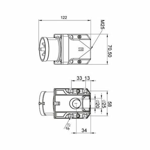 METE ENERJİ 5X16A. IP44 DUVAR FİŞİ -EĞİK GÖVDELİ-(VİDALI BAĞ.) 406305V