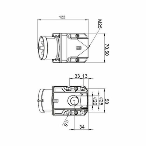 METE ENERJİ 5X16A. IP44 DUVAR FİŞİ -EĞİK GÖVDELİ-(VİDALI BAĞ.) 406305V