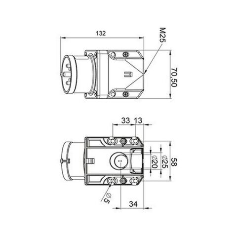 METE ENERJİ 5X32A. IP44 DUVAR FİŞİ -EĞİK GÖVDELİ-(VİDALI BAĞ.) 406314V