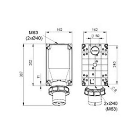 METE ENERJİ 5X125A. IP67 DUVAR FİŞİ -EĞİK GÖVDELİ- 406324