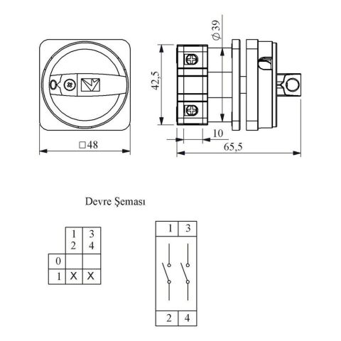 EMAS PSA016AK241E PAKO EMNİYET AÇ-KAPA 16 A 2 FAZ (0-1) 90 DEREC