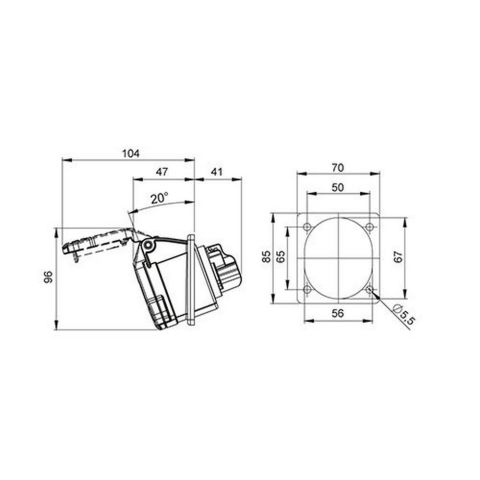 METE ENERJİ 4X16A. IP44 MAKİNE PRİZİ -EĞİK- 406505