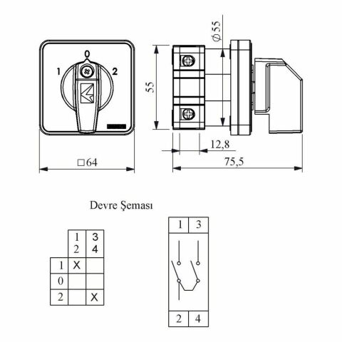 EMAS PSA032KD134S PAKO KUTUP DEĞİŞTİRİCİ 32 A 1 FAZ (1-0-2) 60 DERE