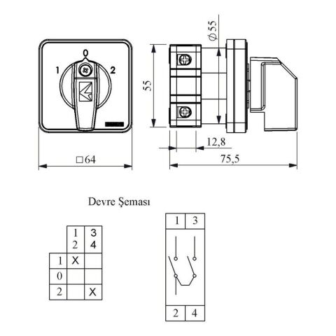 EMAS PSA032KD134S PAKO KUTUP DEĞİŞTİRİCİ 32 A 1 FAZ (1-0-2) 60 DERE