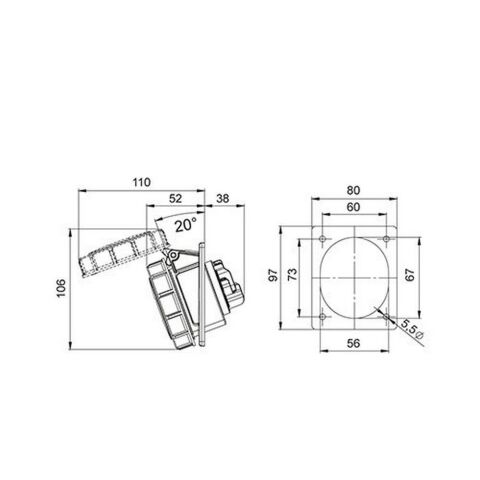 METE ENERJİ 4X16A. IP67 MAKİNE PRİZİ -EĞİK-(VİDALI BAĞ.) 406507V