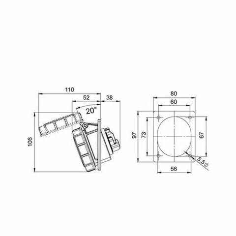 METE ENERJİ 4X16A. IP67 MAKİNE PRİZİ -EĞİK-(VİDALI BAĞ.) 406507V
