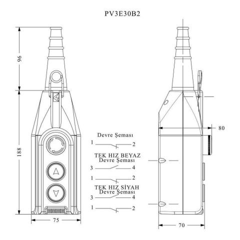 EMAS PV3E30B2 PL VİNÇ 3'LÜ START TEK HIZLI ACİL STOPLU 30 MM