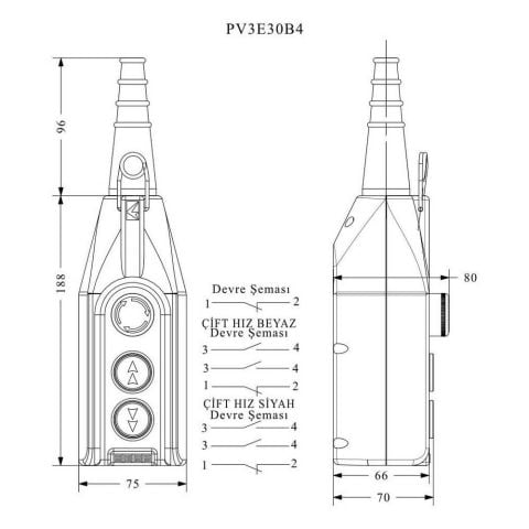 EMAS PV3E30B4 PL VİNÇ 3'LÜ START ÇİFT HIZLI ACİL STOPLU 30 MM