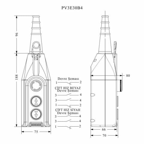 EMAS PV3E30B4 PL VİNÇ 3'LÜ START ÇİFT HIZLI ACİL STOPLU 30 MM