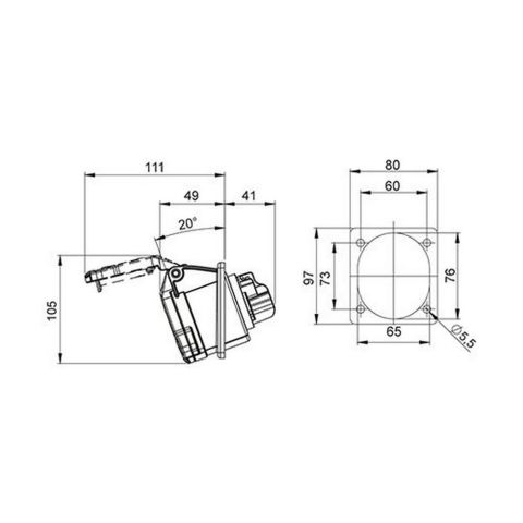 METE ENERJİ 5X16A. IP44 MAKİNE PRİZİ -EĞİK-(VİDALI BAĞL.) 406509V