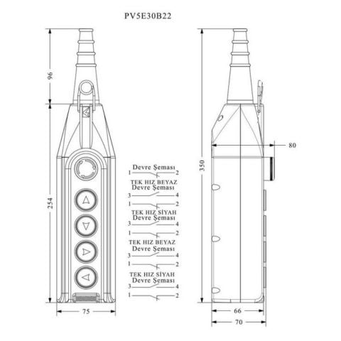 EMAS PV5E30B22 PL VİNÇ 5'Lİ START TEK HIZLI ACİL STOPLU 30 MM