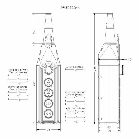 EMAS PV5E30B44 PL VİNÇ 5'Lİ START ÇİFT HIZLI ACİL STOPLU 30 MM