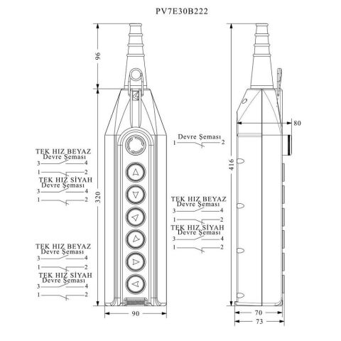 EMAS PV7E30B222 PL VİNÇ 7'Lİ START TEK HIZLI ACİL STOPLU 30 MM