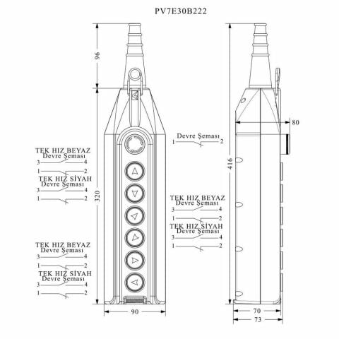 EMAS PV7E30B222 PL VİNÇ 7'Lİ START TEK HIZLI ACİL STOPLU 30 MM