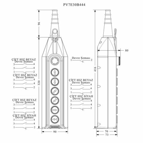 EMAS PV7E30B444 PL VİNÇ 7'Lİ START ÇİFT HIZLI ACİL STOPLU 30 MM
