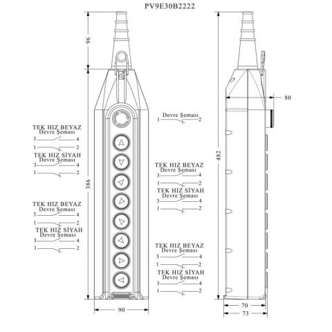 EMAS PV9E30B2222 PL VİNÇ 9'LU START TEK HIZLI ACİL STOPLU 30 MM