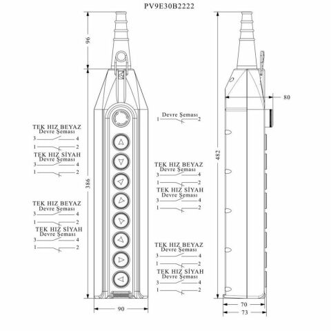 EMAS PV9E30B2222 PL VİNÇ 9'LU START TEK HIZLI ACİL STOPLU 30 MM