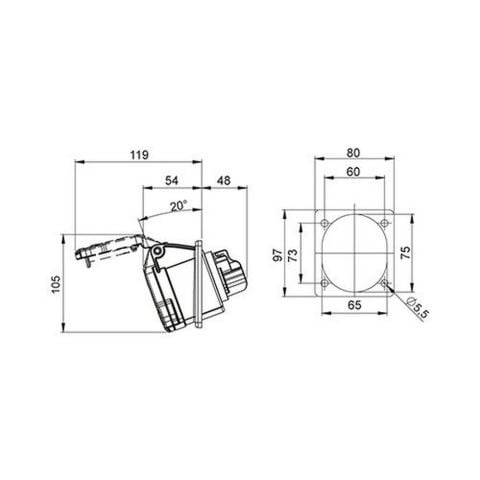 METE ENERJİ 4X32A. IP44 MAKİNE PRİZİ -EĞİK-(VİDALI BAĞL.) 406517V