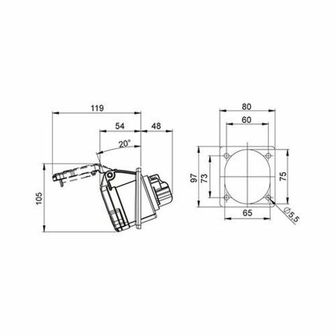 METE ENERJİ 4X32A. IP44 MAKİNE PRİZİ -EĞİK-(VİDALI BAĞL.) 406517V