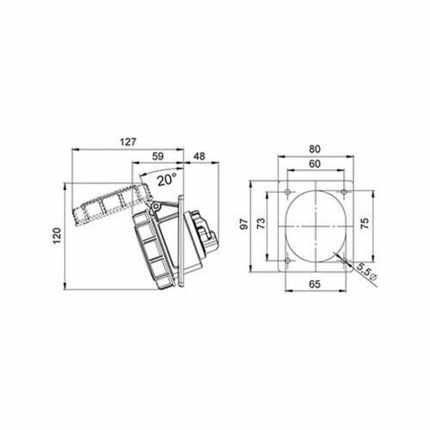 METE ENERJİ 4X32A. IP67 MAKİNE PRİZİ -EĞİK-(VİDALI BAĞL.) 406519V