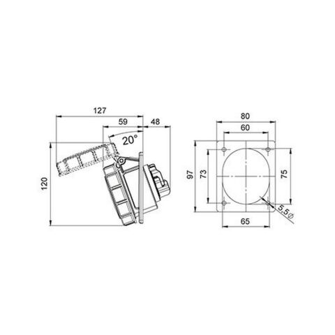 METE ENERJİ 4X32A. IP67 MAKİNE PRİZİ -EĞİK-(VİDALI BAĞL.) 406519V
