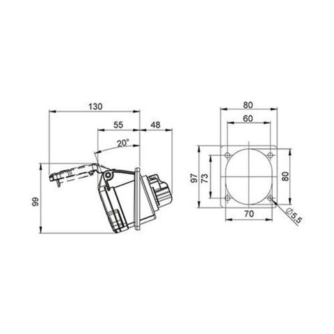 METE ENERJİ 5X32A. IP44 MAKİNE PRİZİ -EĞİK- (VİDALI BAĞL.) 406521V