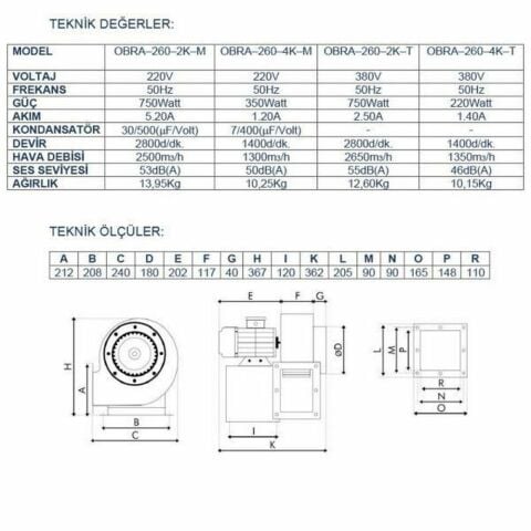 AYAS OBRA-260-2K-T TEK EMİŞLİ RADYAL SALYANGOZ FAN
