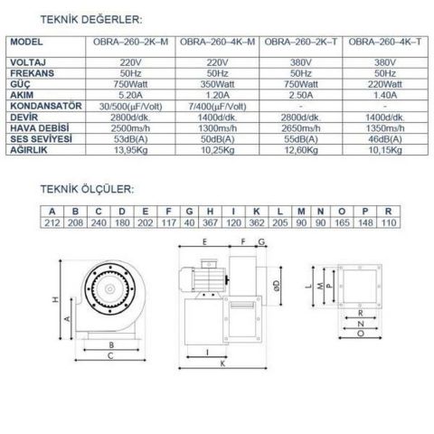 AYAS OBRA-260-2K-T TEK EMİŞLİ RADYAL SALYANGOZ FAN