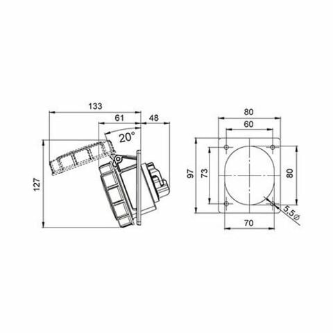 METE ENERJİ 5X32A. IP67 MAKİNE PRİZİ -EĞİK-(VİDALI BAĞLI) 406523V
