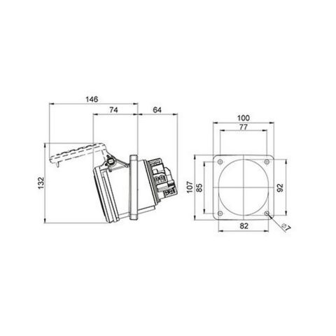 METE ENERJİ 4X63A. IP44 MAKİNE PRİZİ -EĞİK- 406529